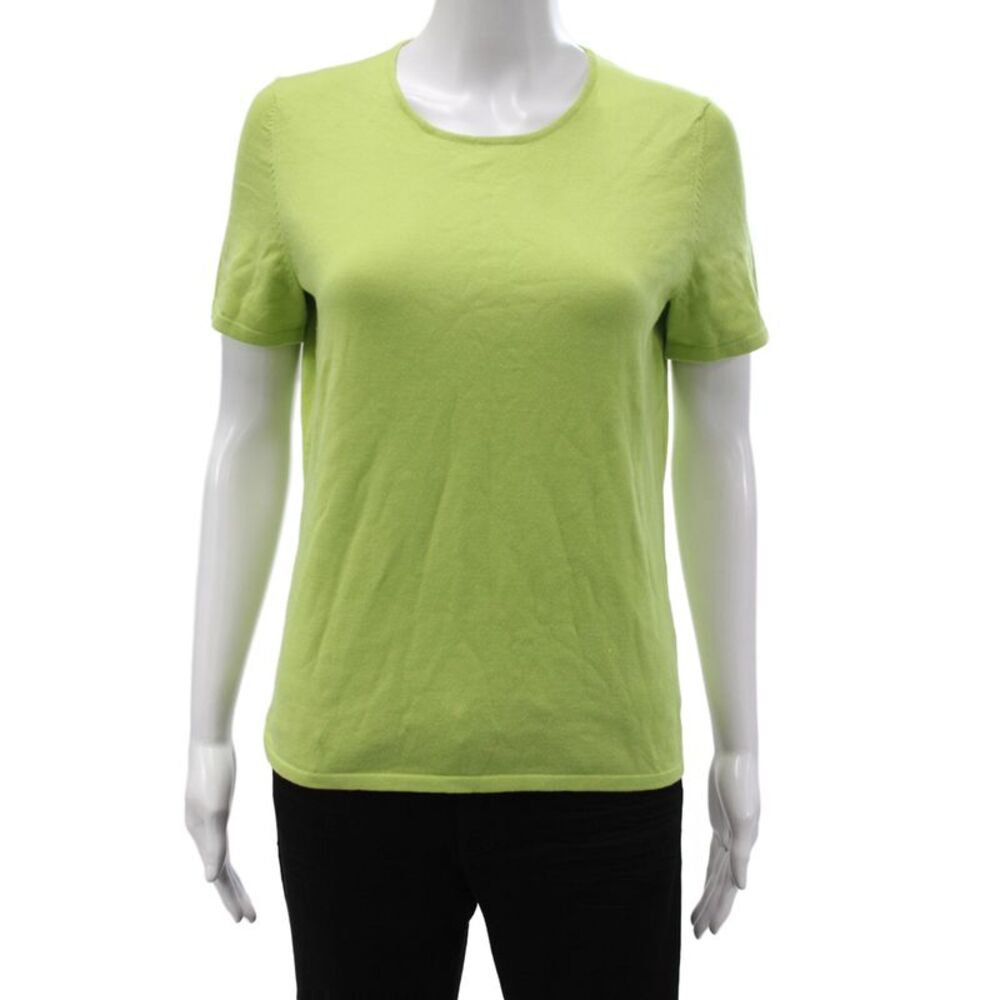 Belford Womens Green Pullover Sweater Crew Neck Short Sleeve Pima Cotton Size M